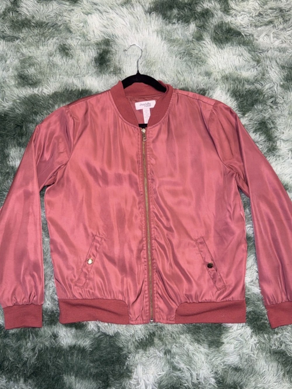Charlotte Russe Rose Pink Satin Bomber Jacket